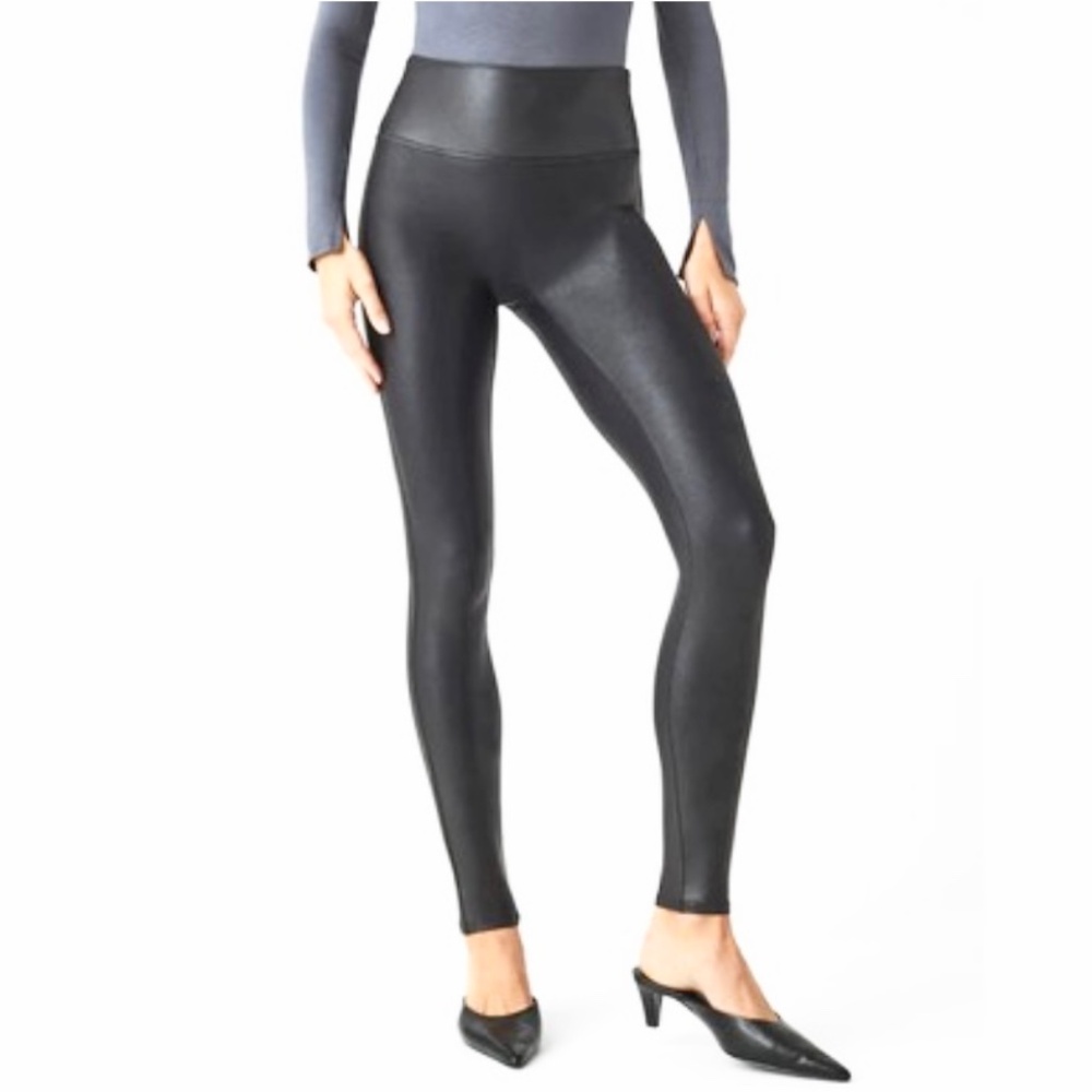 SPANX by Sara Brakely Faux Leather Ankle-Length Black Leggings Womens L